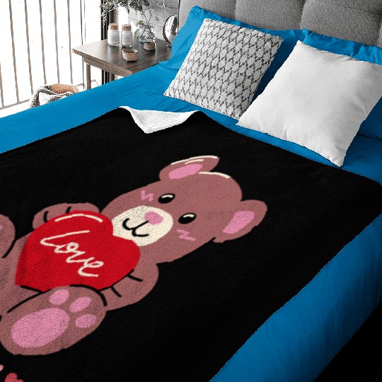 Happy Valentines Day Cute Bear Collections Baby Blankets