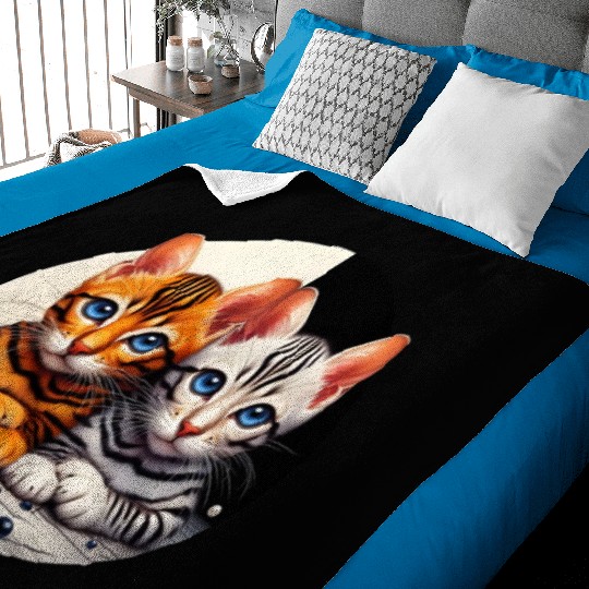 Bengal Kittens Black White Background Baby Blankets