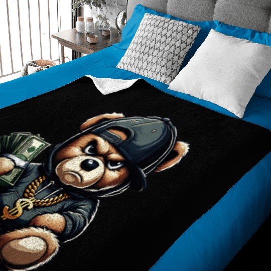 streetwise teddy bear with money Baby Blankets