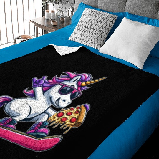 Unicorn Snowboarder Pizza Cool Baby Blankets