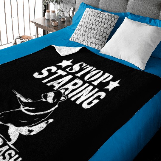 Stop staring at my trash Funny Raccoon Baby Blankets