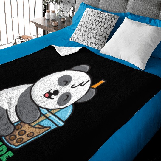 Time for a drink with panda cute panda Baby Blankets