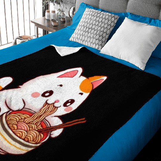 Cute Cat Eating Ramen Baby Blankets