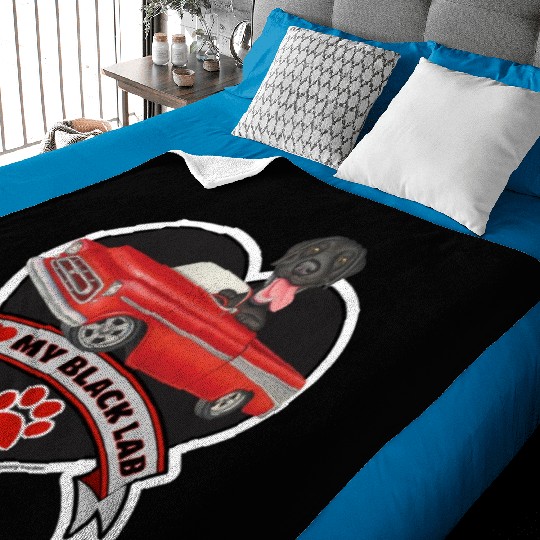 Cute black lab in classic truck inside a heart Baby Blankets