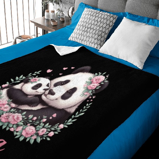 Panda Lover I Mama Panda And Cub Mother's Day Baby Blankets