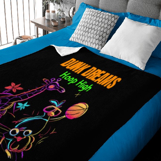 Slam Dunk Safari: Neon Hoops with Giraffe &Penguin Baby Blankets