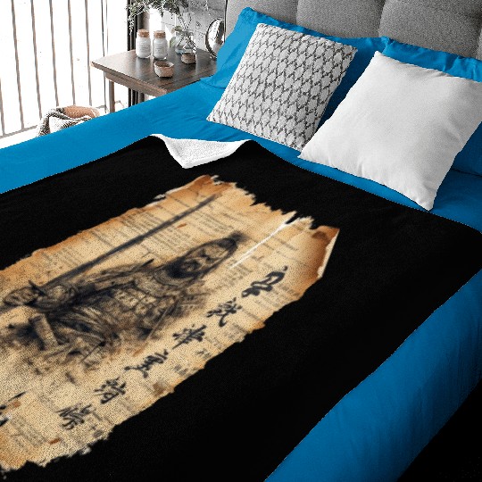 Vintage Papyrus Scroll Japanese Silhouette Samurai Baby Blankets