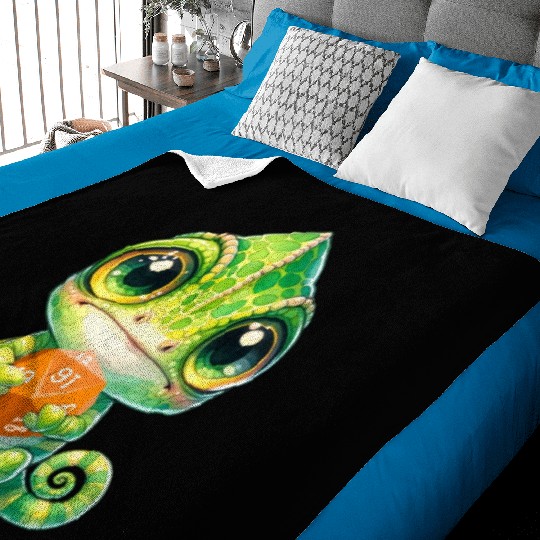 Chameleon Holding 20-sided Dice Baby Blankets