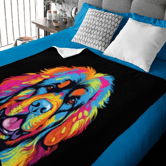 Watercolor Colorful Tibetan Mastiff Baby Blankets