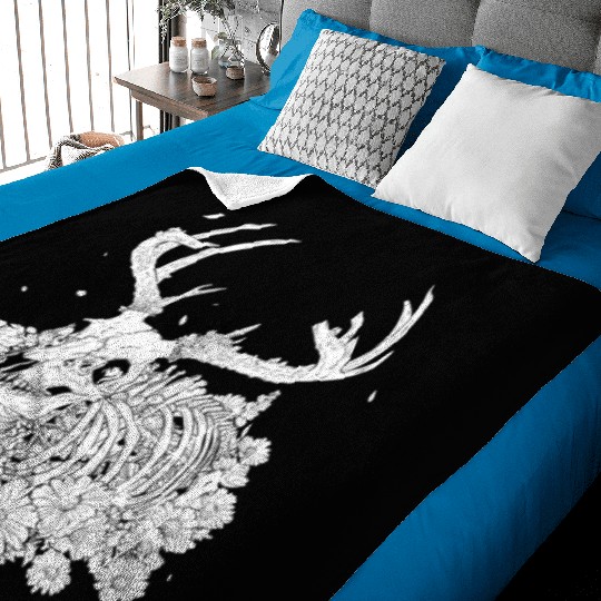 Deer Floral Skeleton Flower Animal Baby Blankets