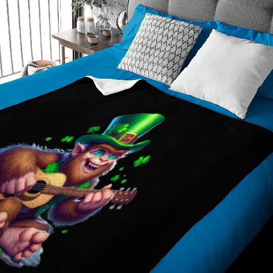 St Patrick's Day Bigfoot playing on guitar Baby Blankets