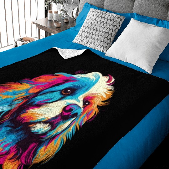 Watercolor Colorful Tibetan Spaniel Baby Blankets