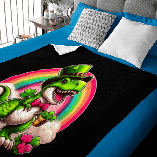 T- Rex Happy St Patricks Day Irish Rainbow Shamro Baby Blankets