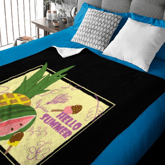 Hello summer fruit ice cream flowers & butterfly Baby Blankets