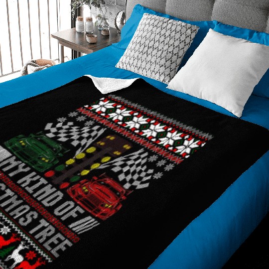 Drag Racing Christmas Tree Race Car Ugly Sweater Baby Blankets