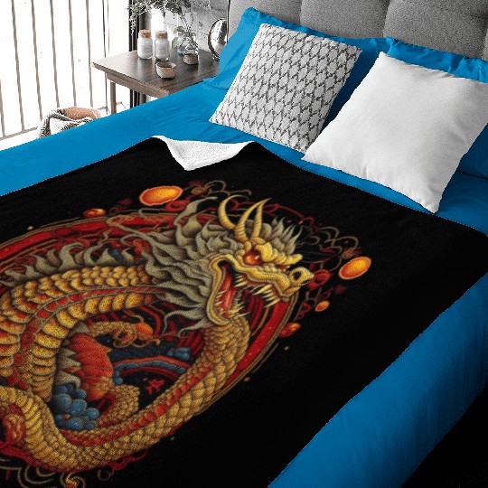 Chinese dragon. Dragon in a circle. Baby Blankets