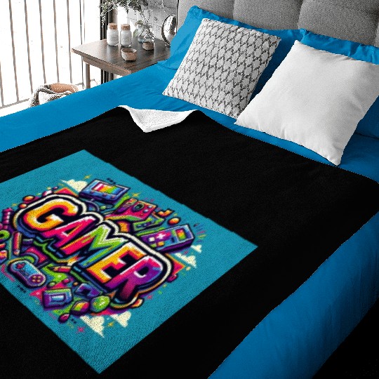 Neon Arcade Retro Gamer Baby Blankets