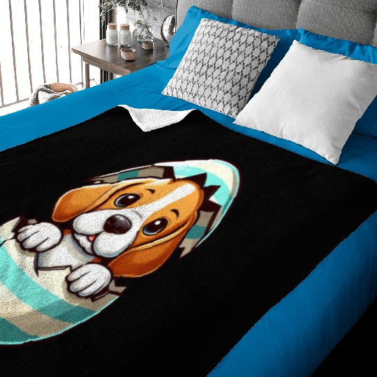 Colorful Beagle Dog Easter Egg Hatching Design Baby Blankets