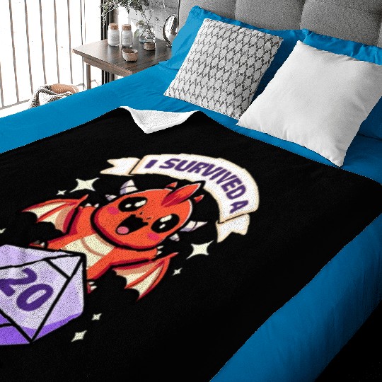 Kawaii Dragon - I Survived A Critical Hit Baby Blankets