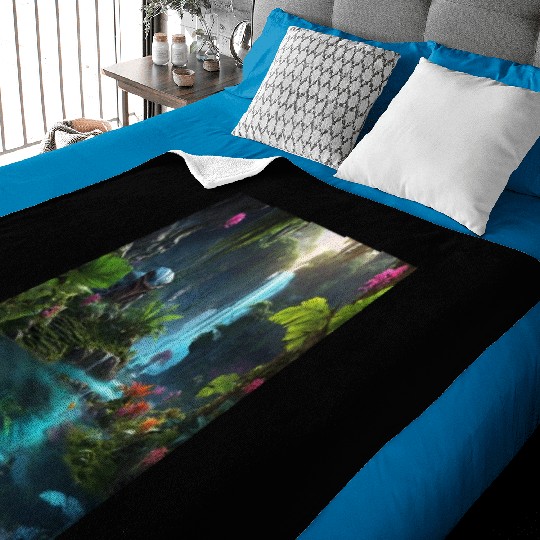 alien jungle with a lagoon and waterfall Baby Blankets