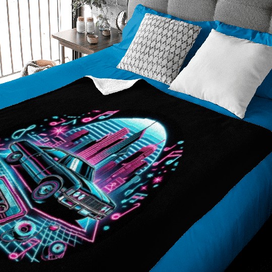 Retro Vintage Car & Cassette Tape Neon Design Baby Blankets
