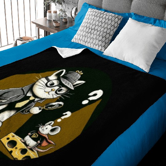 Detective Cat and Superhero Mouse Adventure Baby Blankets