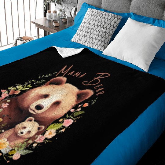 MAMA BEAR Cute Bear and Her Cub Mother's Day Gift Baby Blankets
