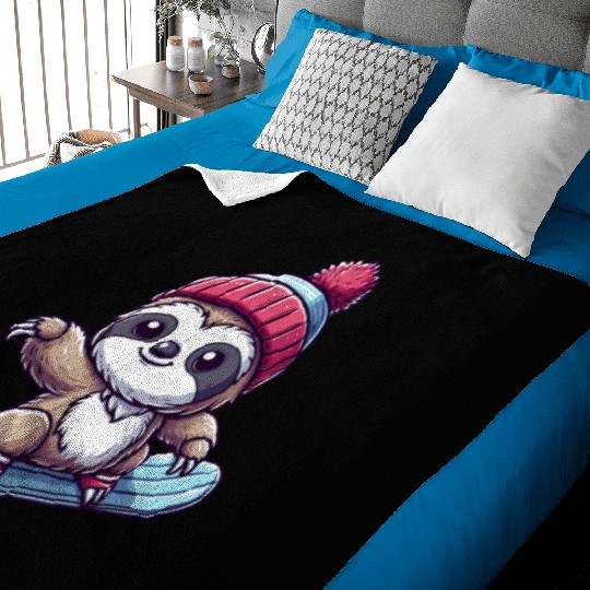 Sloth Snowboarder Winter Sports Vacation Design Baby Blankets