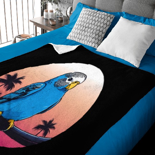 Synthwave Blue Budgie 2 Baby Blankets