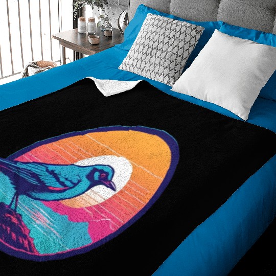 Synthwave Blue Bird Baby Blankets