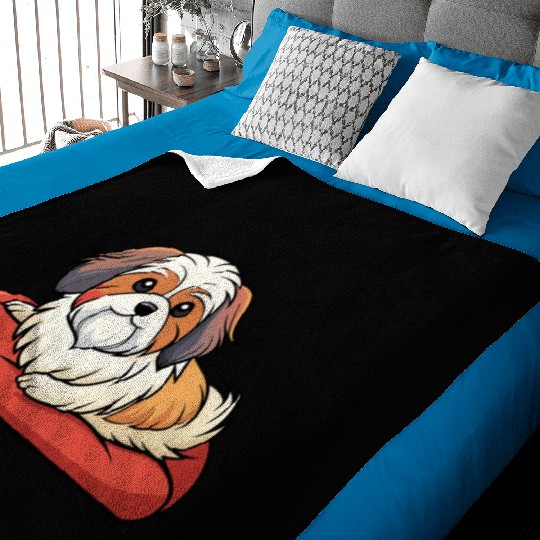 Contented Shih Tzu Lounging on Plush Pillow Baby Blankets