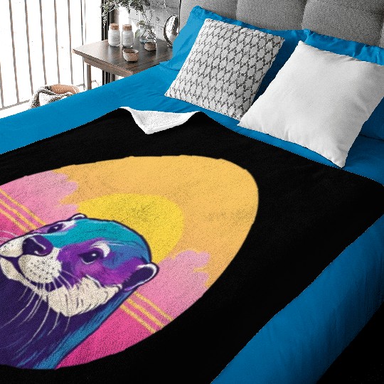 Synthwave Otter 1 Baby Blankets