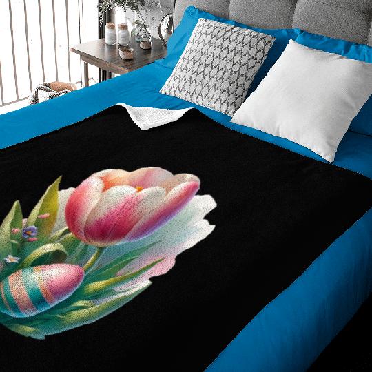 Spring Colorful Tulip With Easter Egg Baby Blankets