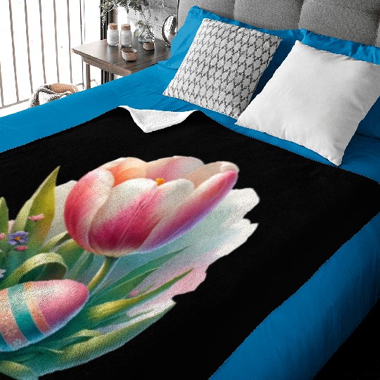 Spring Colorful Tulip With Easter Egg Baby Blankets
