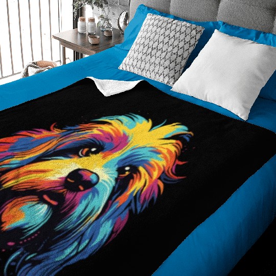 Watercolor Colorful Tibetan Spaniel Baby Blankets