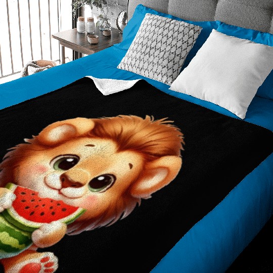 Lion Eating Watermelon Baby Blankets