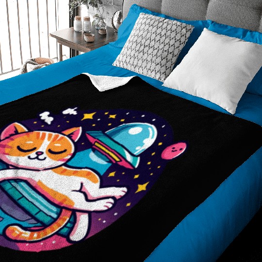 Sleepy Cat Stars Baby Blankets