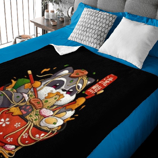 Cute Anime Raccoon Eating Ramen Noodles Baby Blankets