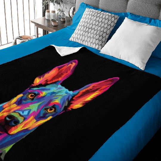 Watercolor Colorful Doberman Pinscher Baby Blankets
