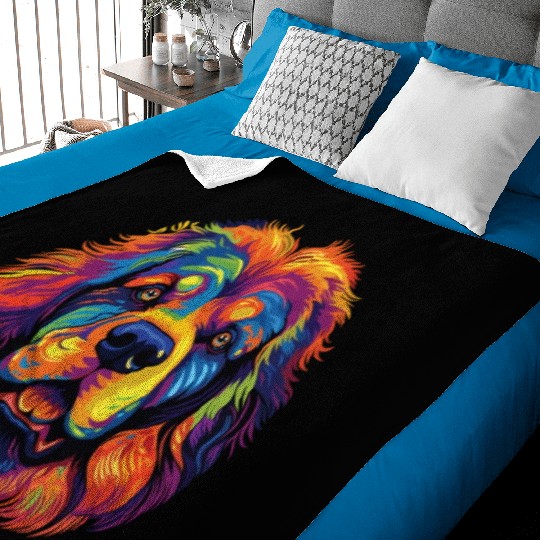 Watercolor Colorful Tibetan Mastiff Baby Blankets