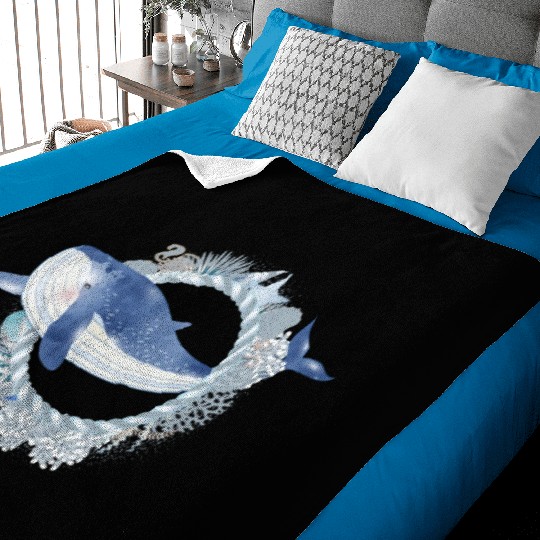 blue whale fish in coral reef in watercolor style Baby Blankets
