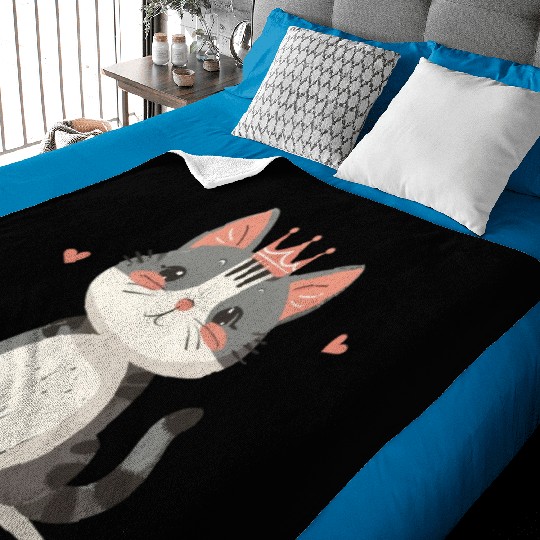 Kawaii Cat Queen and Hearts Baby Blankets