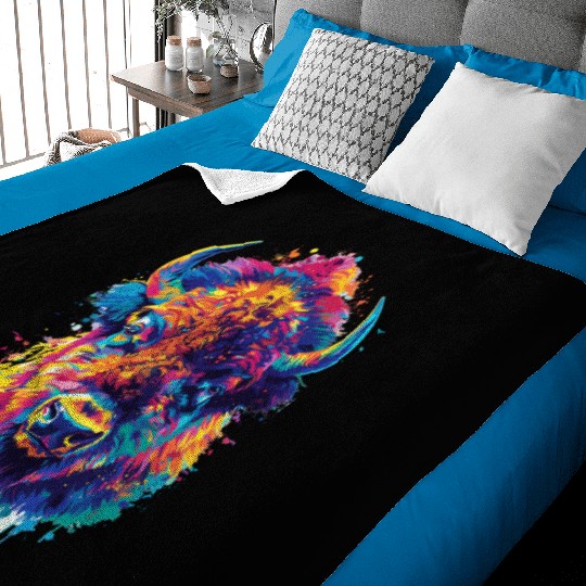 Colorful Bison Abstract Animal Art Wildlife Baby Blankets