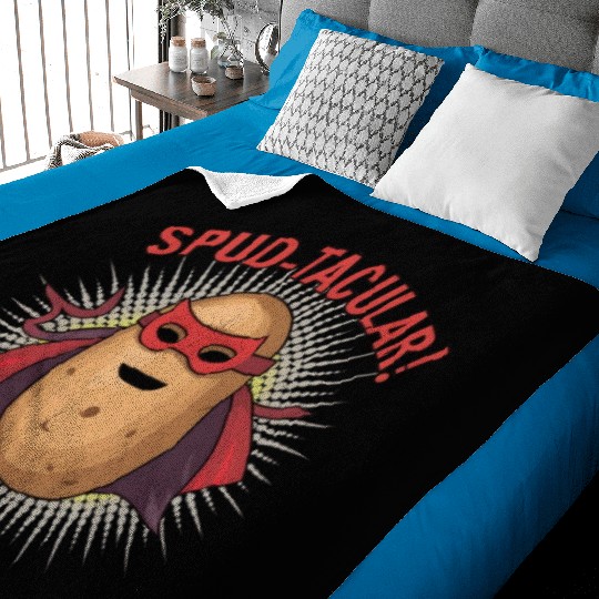 Superhero Potato Saying "Spud-tacular!" Design Art Baby Blankets