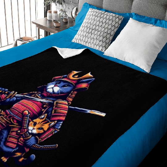 Light Samurai Cat Baby Blankets