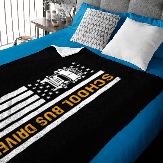 School Bus Driver American Flag School Bus Driver Baby Blankets