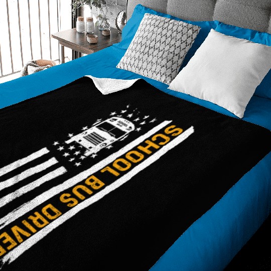 School Bus Driver American Flag School Bus Driver Baby Blankets