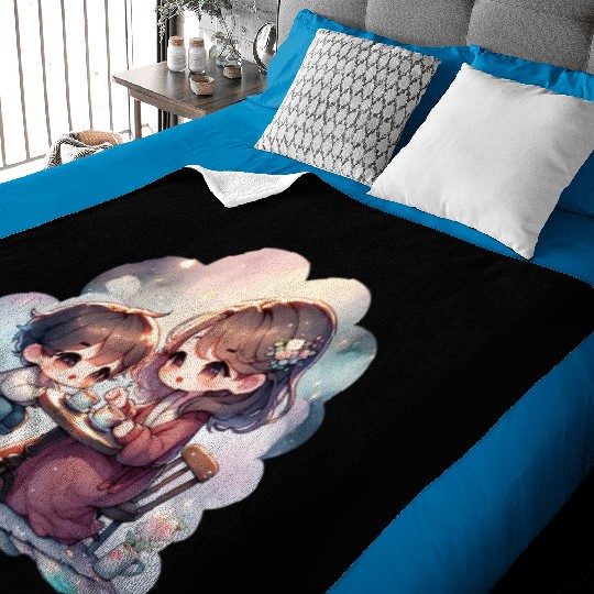 Mother and Son Enjoying a Cozy Tea Party Baby Blankets