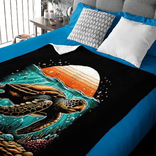 turtle swimming on the seabed 2 Baby Blankets