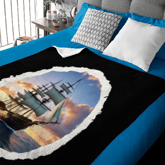Ship running on the sea. Baby Blankets